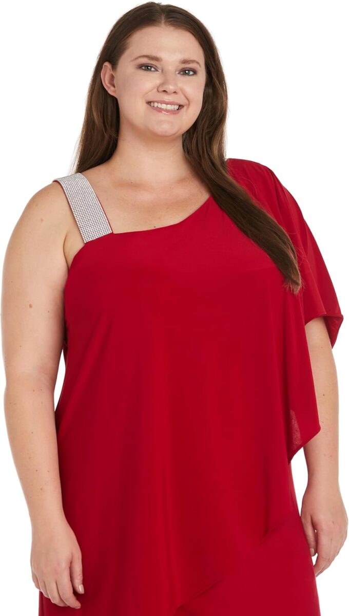 R&M Richards Womens Plus One Shoulder Embellished Cocktail and Party Dress – Bild 5