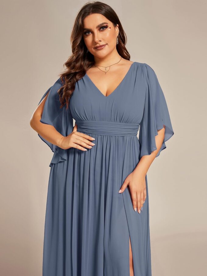 Ever-Pretty Plus Women's Plus Size V Neck Half Sleeves Slit A Line Floor Length Bridesmaid Dress 01886-DA – Bild 5