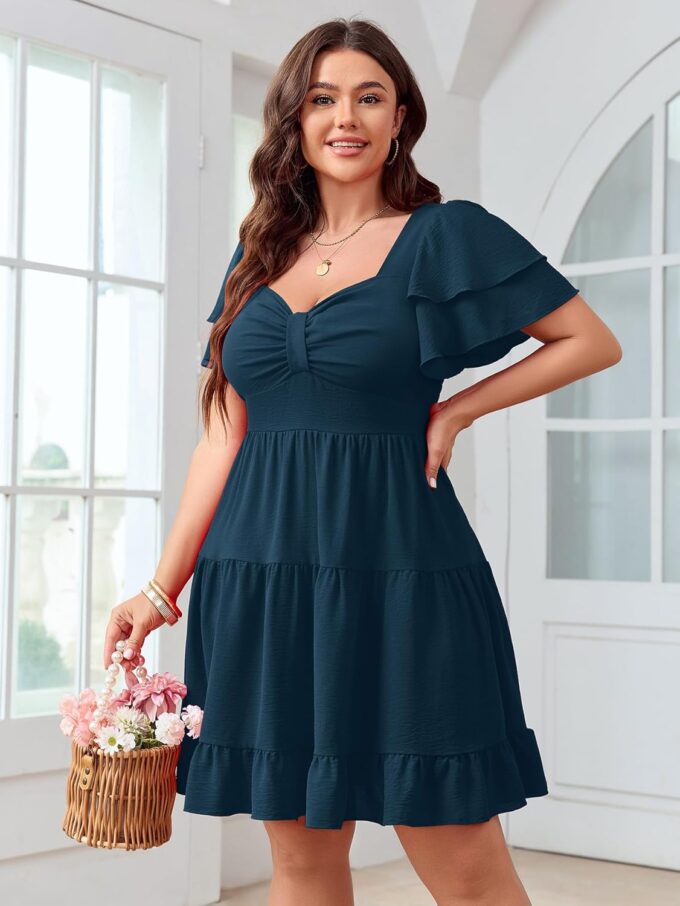 SCOMCHIC Women's Plus Size Summer Dresses Short Sleeve Sweetheart Neckline A Line Cocktail Boho Cute Mini Short Dress – Bild 5