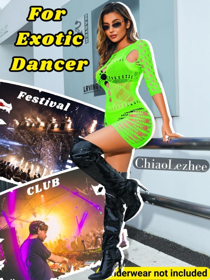 Rave Glow Party Outfits, Sheer Mesh Mini Dress, Size Fits 0-12 – Bild 7
