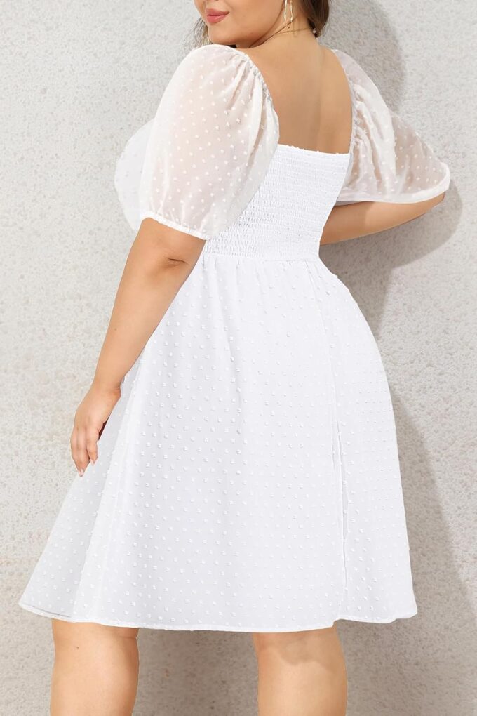Plus Size Graduation Dress - Summer Swiss Dot Sweetheart Neckline Short Sundress Puff Sleeve Cute Flowy Chiffon Dresses – Bild 3