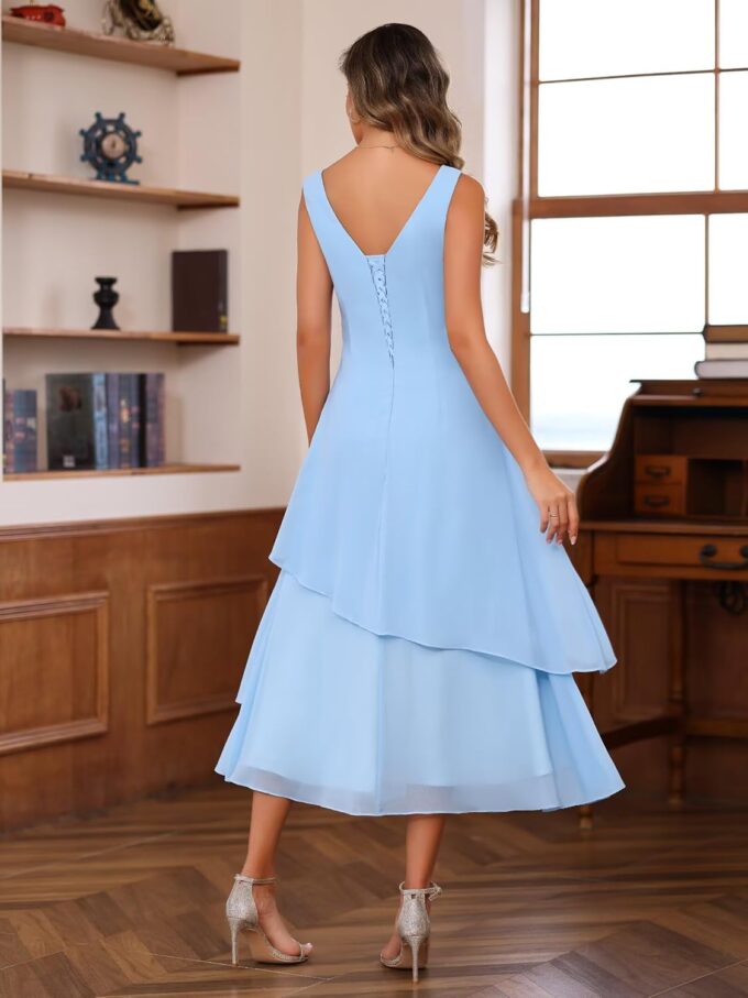 RSOETOO Women's Chiffon Mother of The Bride Dresses Long for Wedding V Neck 3/4 Sleeve Formal Evening Dress RO005 – Bild 2