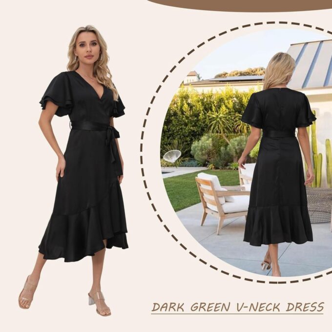 Women's 2025 Summer Cross Midi Dress Casual Boho Deep V Neck Short Sleeve Ruffle Hem Semi-Formal Dress – Bild 2