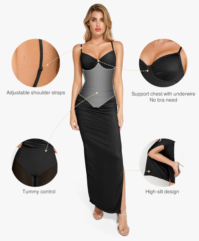 Popilush Cocktail Dresses for Women V Neck Shapewear Dress Sleeveless Maxi Dress Party Dress – Bild 2