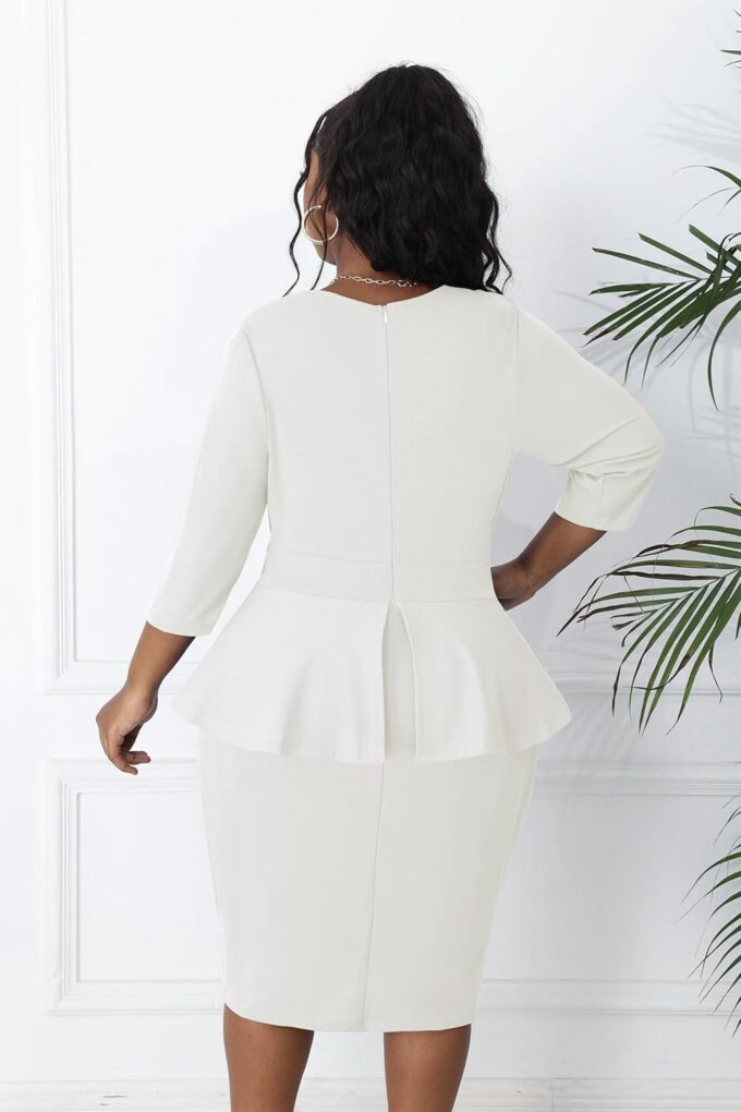 Runwind Plus Size Women's Dresses for Curvy Women Work Church Vintage Pencil Dresses V Neck 3/4 Sleeve – Bild 4