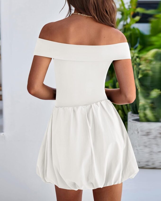 PRETTYGARDEN Women Summer Sexy Off Shoulder Bubble Dress 2025 Knit and Woven Cocktail Party Mini Dresses with Pockets – Bild 5