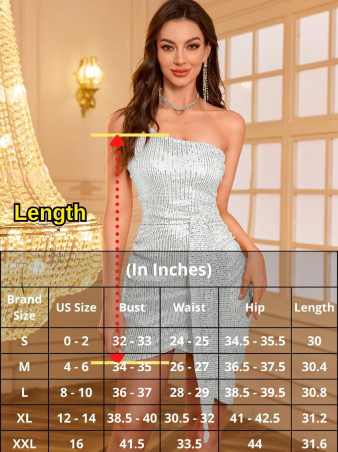 Kaei&Shi Sequin Cocktail Dress,One Shoulder Tie Front Sparkly Mini Dresses Women,Sexy Holiday Party Outfit Homecoming Nye – Bild 7