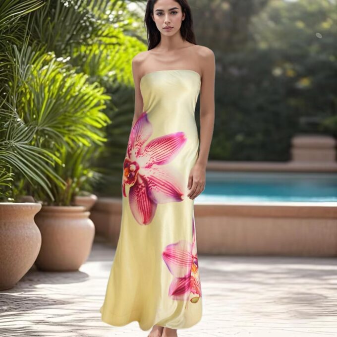 Women Floral Strapless Maxi Dresses Off Shoulder Sleeveless Backless Tube Top Dress Bodycon Bandeau Sundress – Bild 5