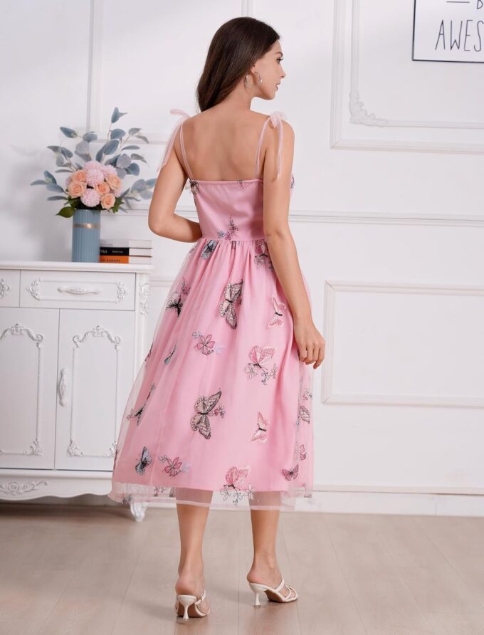 ODIZLI Butterfly Sleeve Dress for Women 1950s Retro Vintage Dress Sleeveless Tie Strap Embroidered Dress – Bild 5