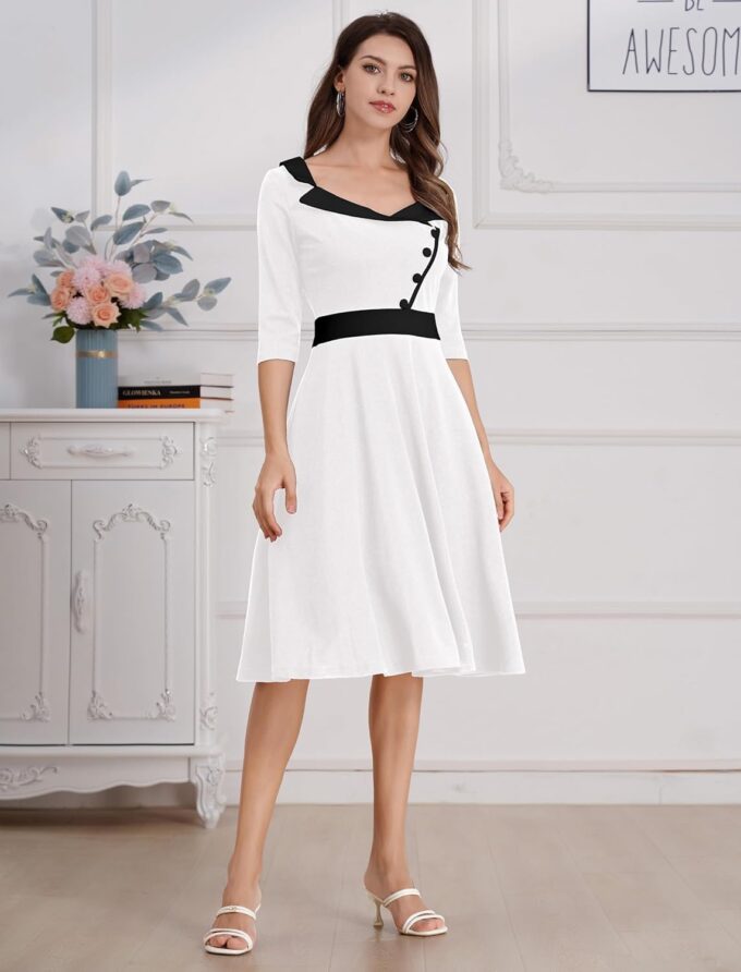 ODIZLI 1950s Dresses for Women Retro Dress 3/4 Sleeve Sweetheart Neckline Swing Midi Dress Cocktail Dress – Bild 2