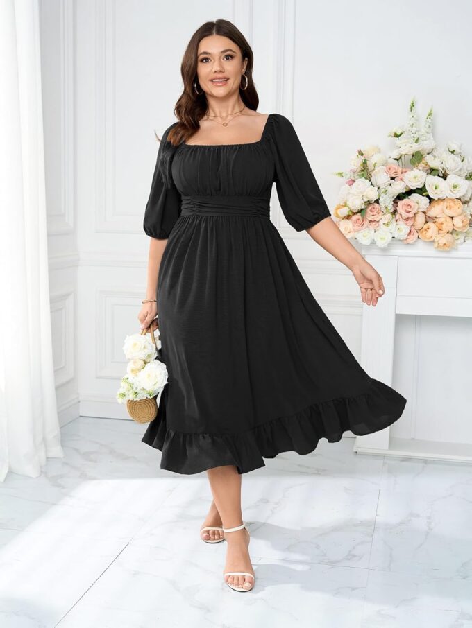 Women's Plus Size Maxi Dress Summer Half Lantern Sleeve Square Neck Smocked Flowy A-Line Elegant Wedding Guest Dresses – Bild 6