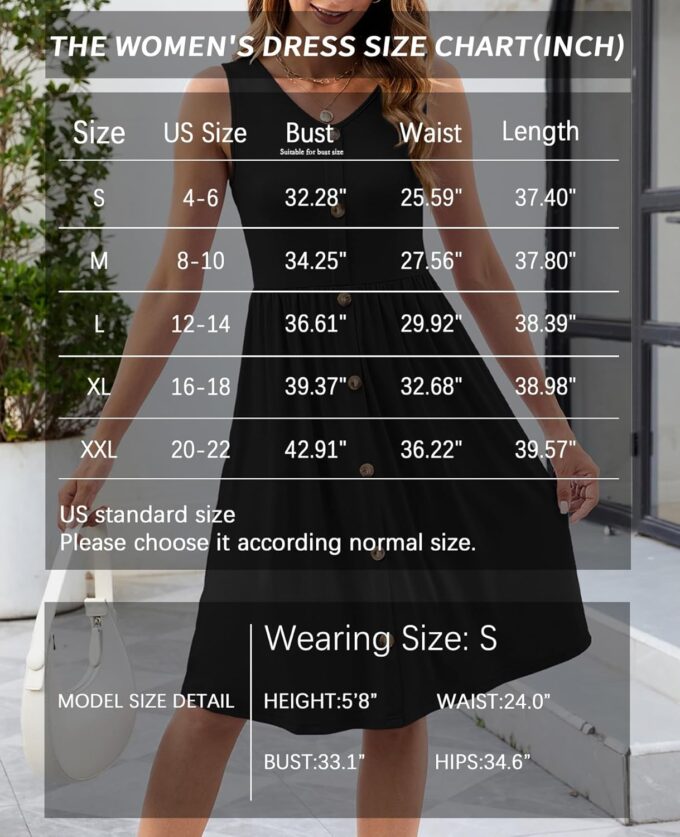 Women's Casual Summer Dress Sleeveless V-Neck A-Line Midi Length Elastic Waist Flowy Boho Beach Dresses – Bild 5