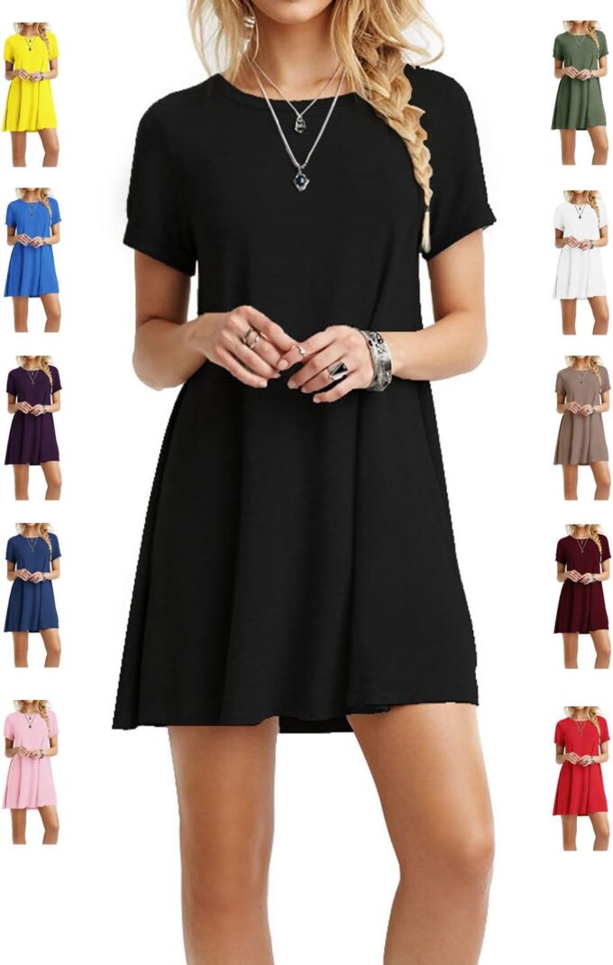 TOPONSKY Women's Casual Plain Simple Loose Flowy Short-Sleeve T-Shirt Dress – Bild 2