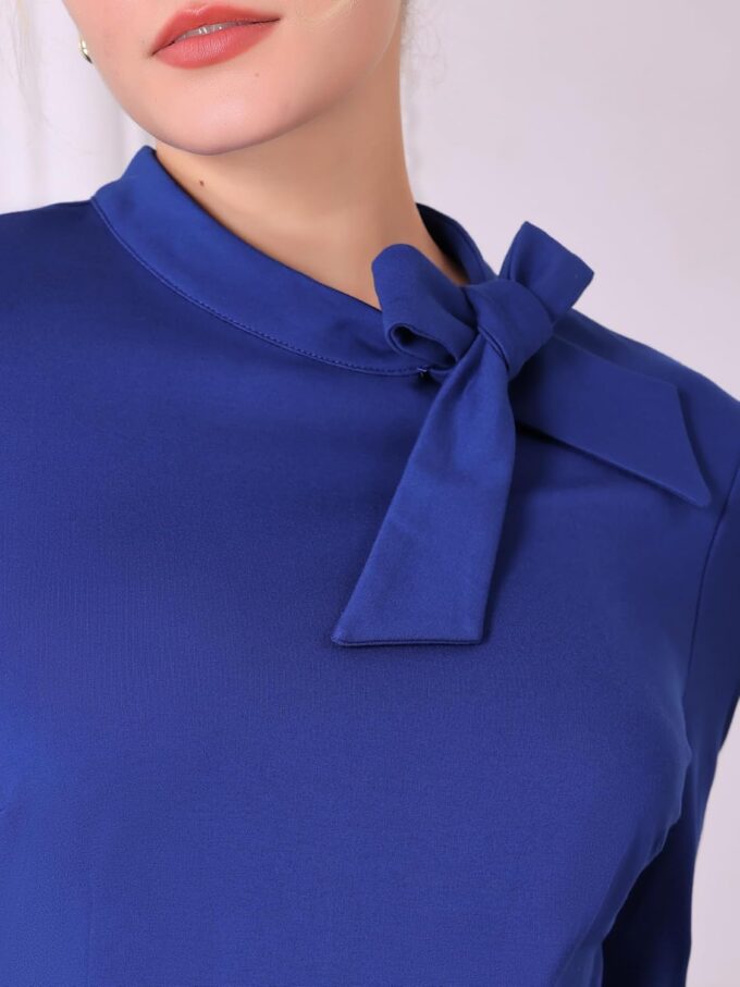 Hobemty Damen Etuikleider mit Schleife, Ausschnitt, langärmelig, knielang, Arbeitskleid, Bleistiftkleid – Bild 4