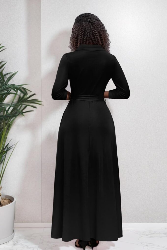 Runwind Women Church Maxi Dresses 3/4 Sleeve Button Down Print Casual Office Dress African – Bild 4