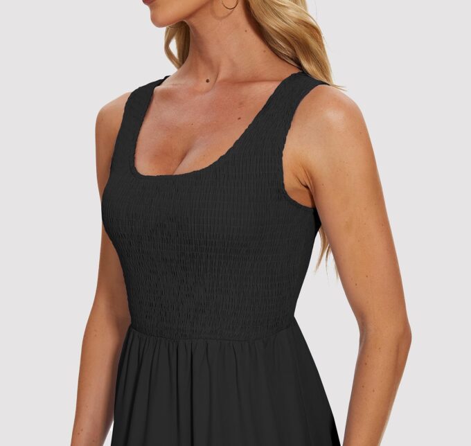 Women's Summer Smocked Maxi Dresses Sleeveless U Neck Ruffle Hem Tiered A Line Flowy Dress – Bild 6