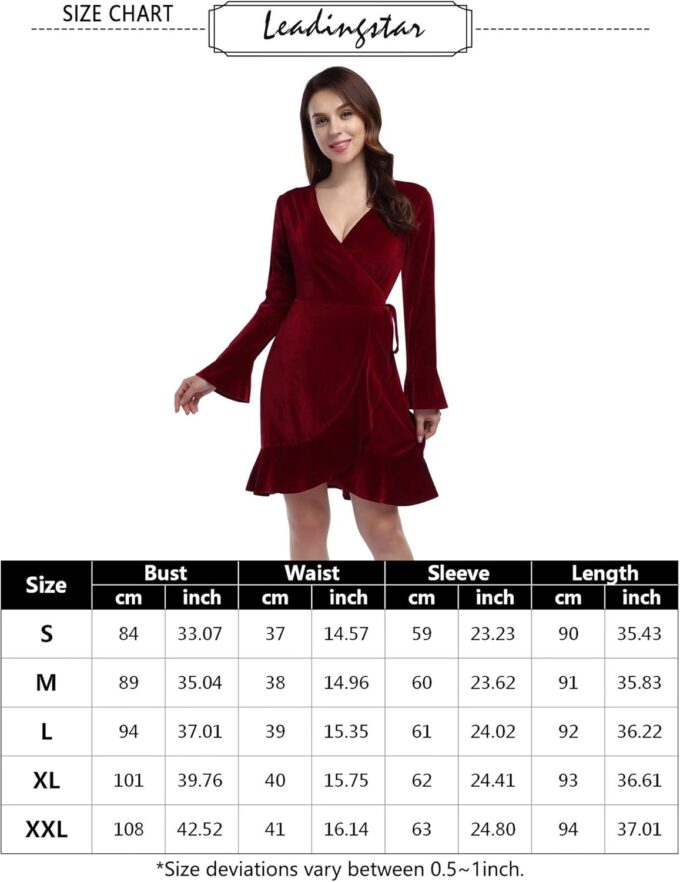 Leadingstar Damen V-Ausschnitt A-Linie Party Casual Kleid – Bild 7