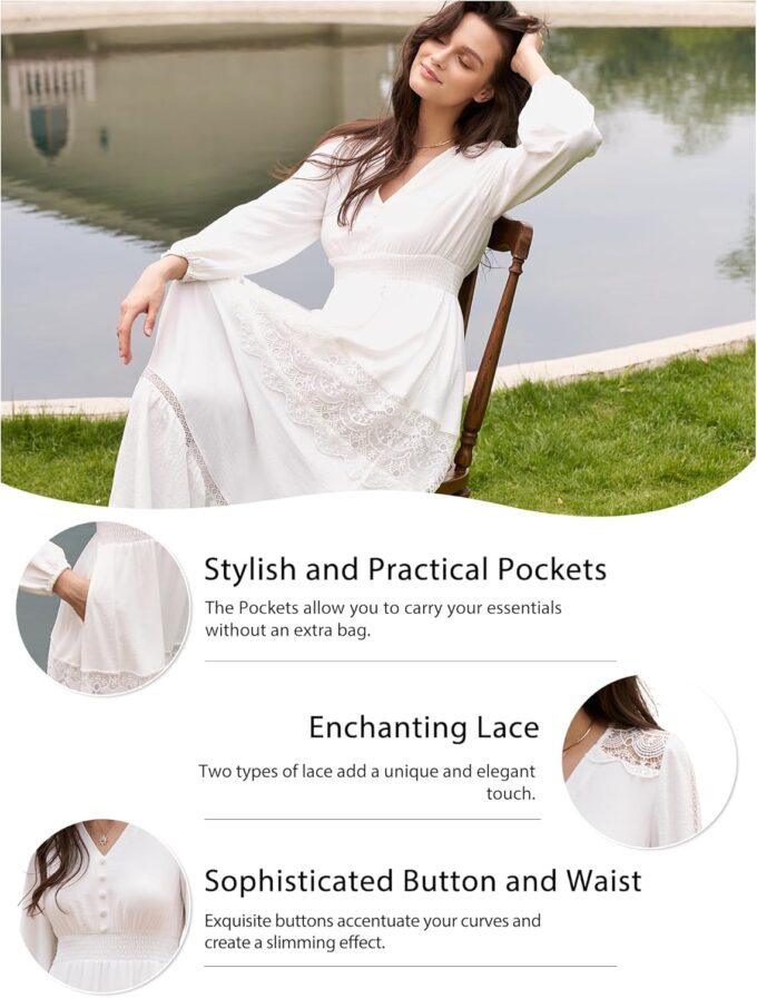 Long Sleeve Maxi Dress for Women Boho Flowy Wedding Guest Dress – Bild 5