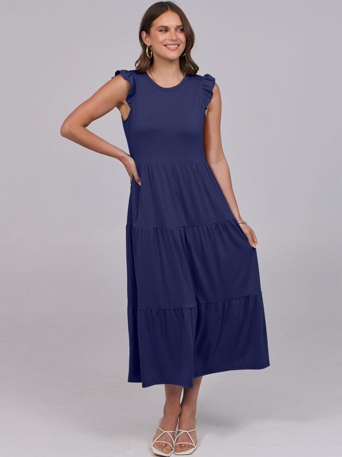 ANRABESS Women Summer Casual Ruffle Sleeveless Maxi Dress A-Line Flowy Tiered Beach Long Sundress with Pockets – Bild 3