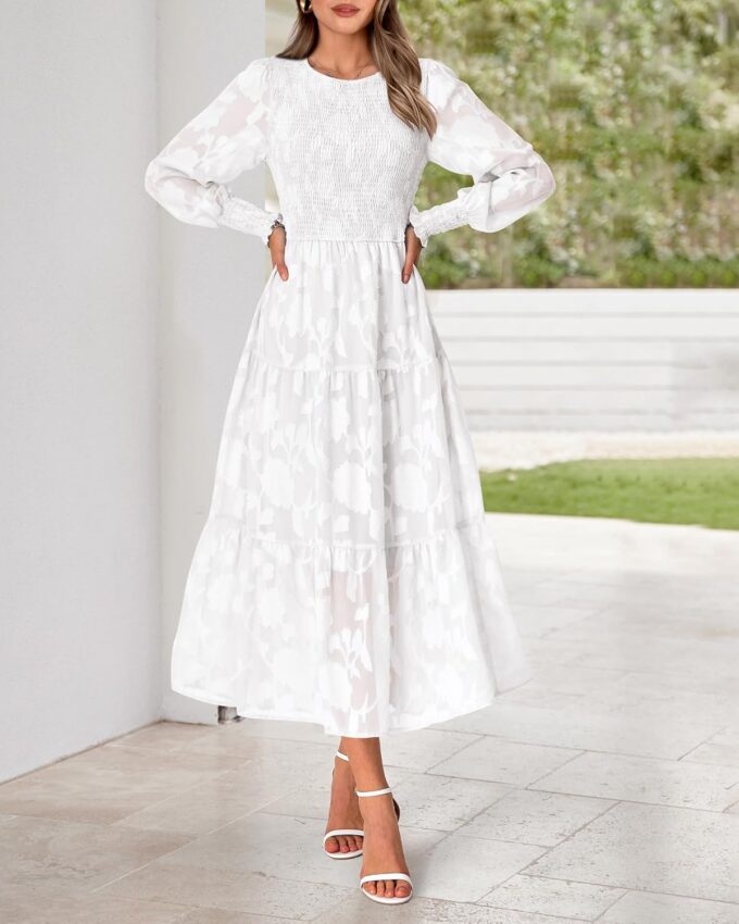 BTFBM Casual Women's 2025 Spring Dresses Elegant Wedding Guest Dress Long Sleeve Floral Midi Dress Flowy Bohemian Long Dress – Bild 3