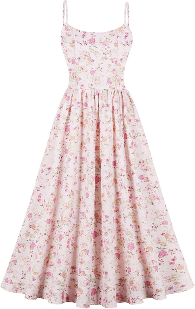 Floral Corset Dress Long Women Pleated Summer Dress Wedding Guest Midi Dress Milkmaid Bustier Sundress