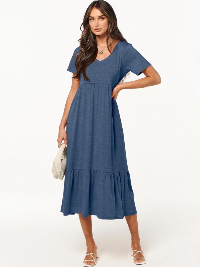 ANRABESS Women's Summer Casual Short Sleeve T Shirts Maxi Dress Flowy V Neck Tiered Beach Vacation Sundress 2025 Outfits – Bild 2