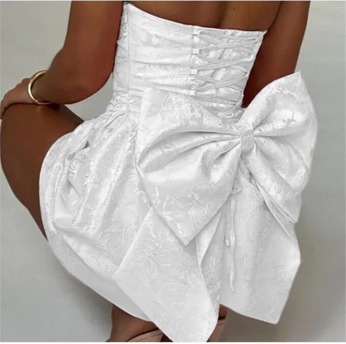 Embroidery Satin Short Prom Dress for Womens Straplesss Party Cocktial Homecoming Mini Gown with Bow Back – Bild 3