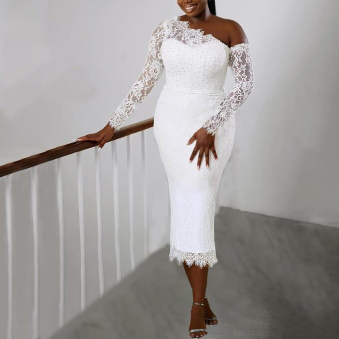 Cololura Women Elegant Floral Lace Patchwork Long Sleeve Evening Gown Party Cocktail Bodycon Dress – Bild 6