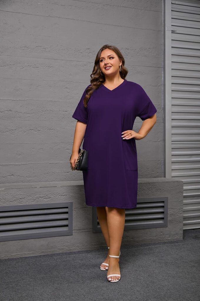 YeGine Women's Plus Size Casual Midi Dresses Short Sleeve T Shirt Dress with Pockets – Bild 7
