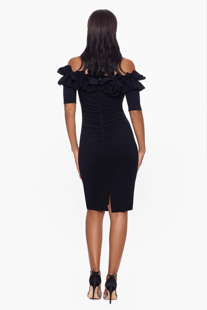 Xscape Women's Short Scuba Crepe Dress with Ruffle Top Detail (Reg and Petite) – Bild 2