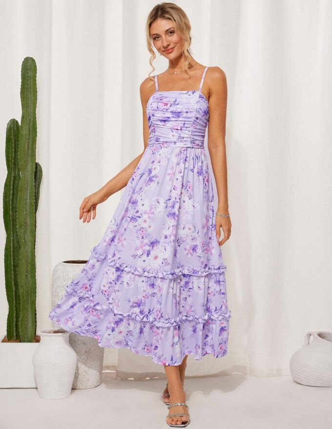 GRACE KARIN 2025 Women's Summer Floral Maxi Dress Casual Sleeveless Ruffle Tiered Wedding Guest Flowy Dresses with Pockets – Bild 8