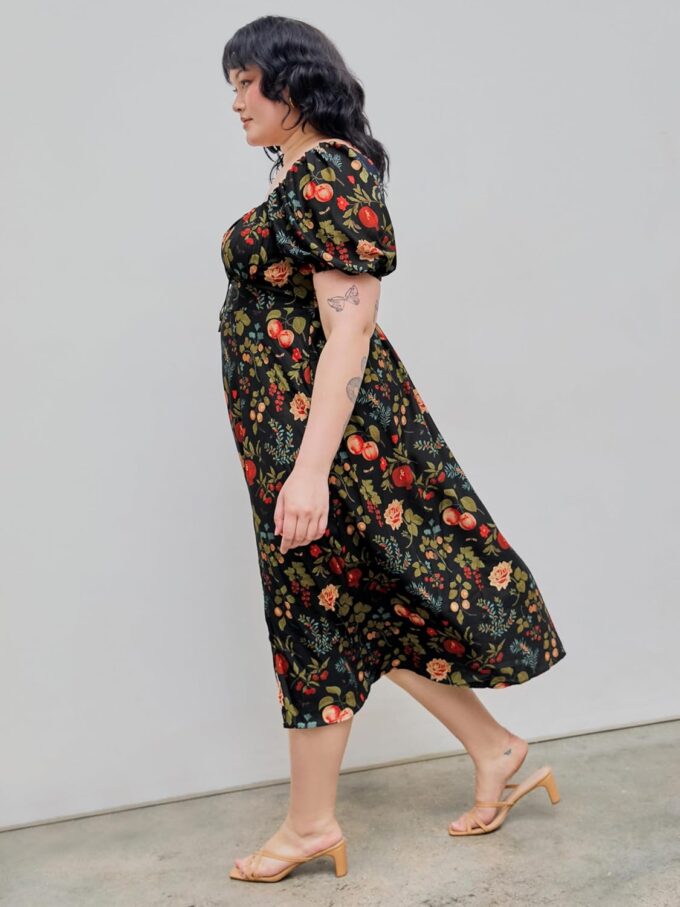 CIDER Plus Size Midi Dress Summer Fruit Patterned Square Neck Puff Sleeve Boho Vacation Casual Midi Dress for Curvy Women – Bild 4