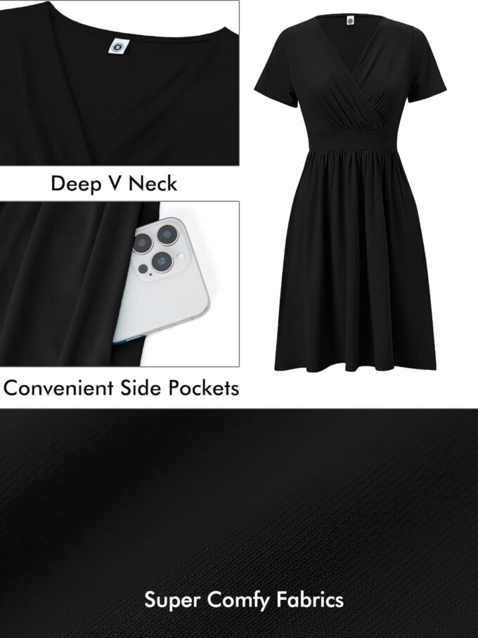 Heymoments Womens Summer Short Sleeve Casual Dresses V-Neck Midi Dress with Pockets S-2XL – Bild 2