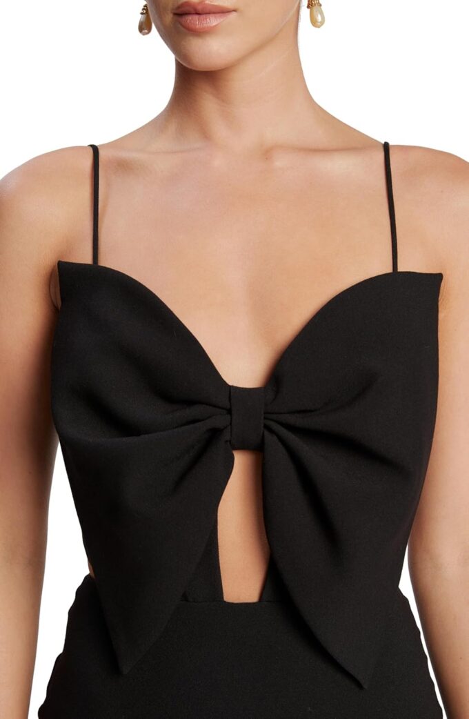 Paula Bow Maxi Dress for Women – Black Elegant Maxi Length, Statement Bow, Adjustable Straps, Open Back – Bild 3