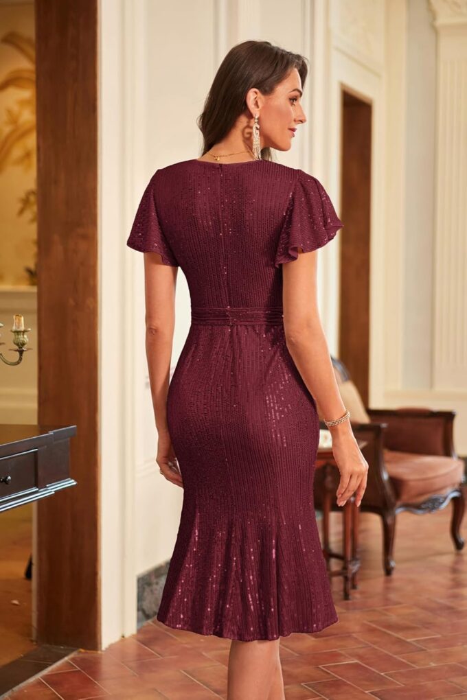 GRACE KARIN Women’s Formal Sequin Dress Cap Sleeve Elegant Mermaid Dress Glitter Sparkly Cocktail Party Dress with Belt – Bild 4
