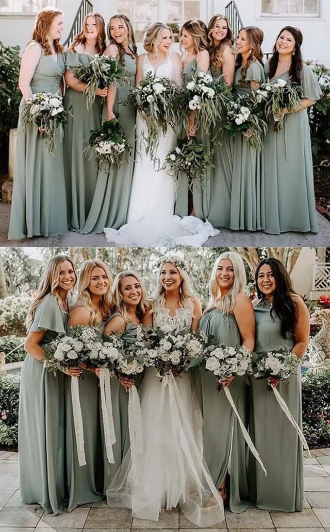 SEIM Women's Flutter Sleeve Bridesmaid Dresses Long with Slit V Neck Chiffon Formal Dresses SE036 – Bild 5