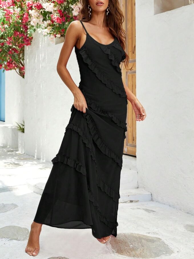 Women's Ruffle Spaghetti Strap Chiffon Dress V Neck Elegant Party Club Bridesmaid's Dresses – Bild 5