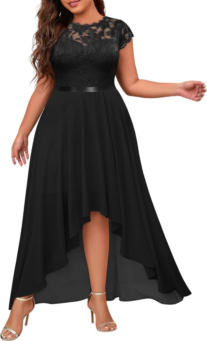 Miusol Women's Plus Size Formal Floral Retro Lace Elegant Bridesmaid Party Maxi Dress