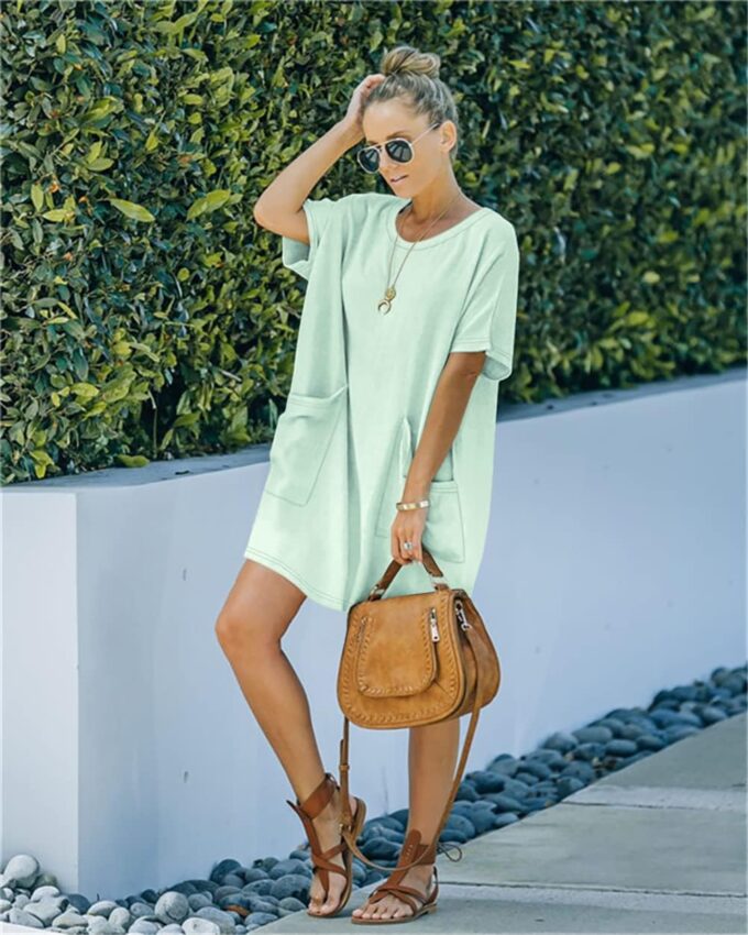 Women’s Casual Summer T Shirt Dress Elastic Loose Short Sleeve Dress with Pocket for Women – Bild 2