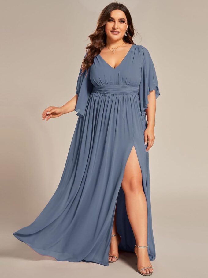 Ever-Pretty Plus Women's Plus Size V Neck Half Sleeves Slit A Line Floor Length Bridesmaid Dress 01886-DA – Bild 4