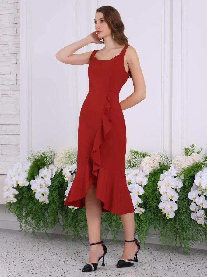 Women's Elegant Ruffled Dress for Wedding Guest Midi Fishtail Dresses – Bild 4