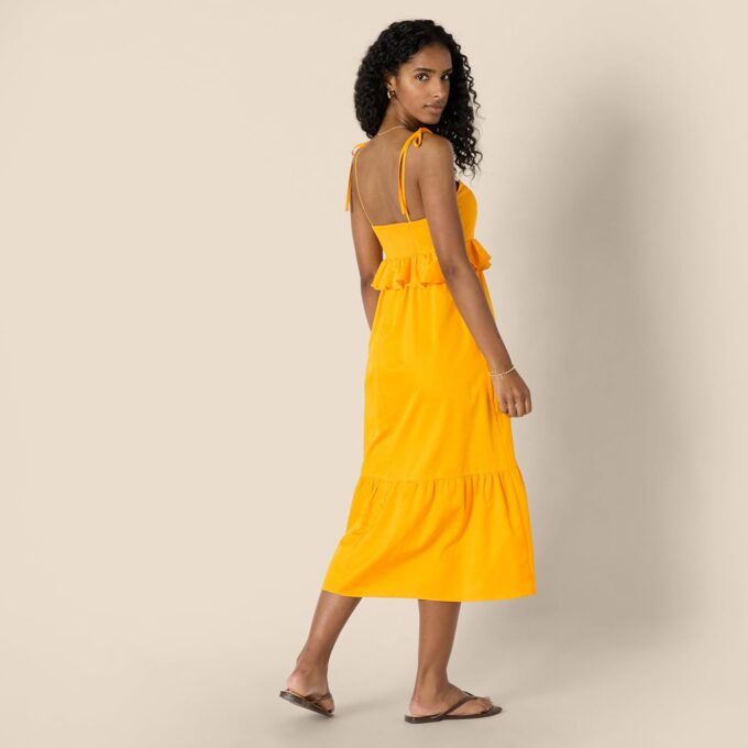 Amazon Essentials Women's Fit and Flare Cotton Sateen Empire Waist Midi Ruffle Dress – Bild 3
