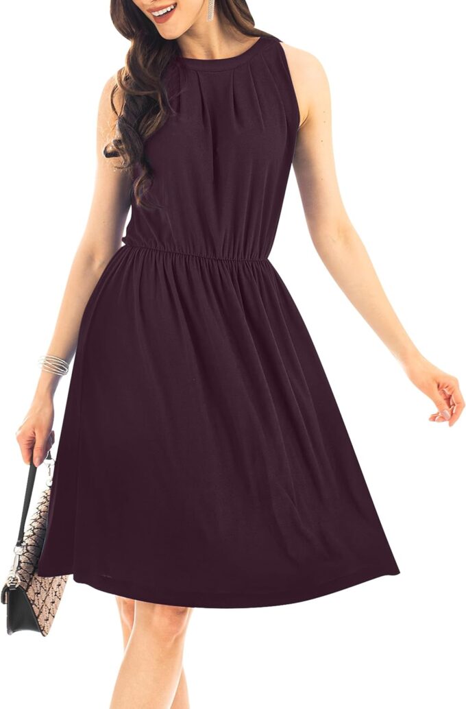 KOH KOH Damen-Kleid, ärmellos, Neckholder, fließend, knielang, sexy Midi-Kleid