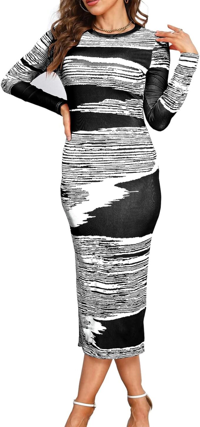 Women's Cocktail Dresses Maxi Bodycon Long Sleeve Wedding Guest Beach Summer Dress for Women