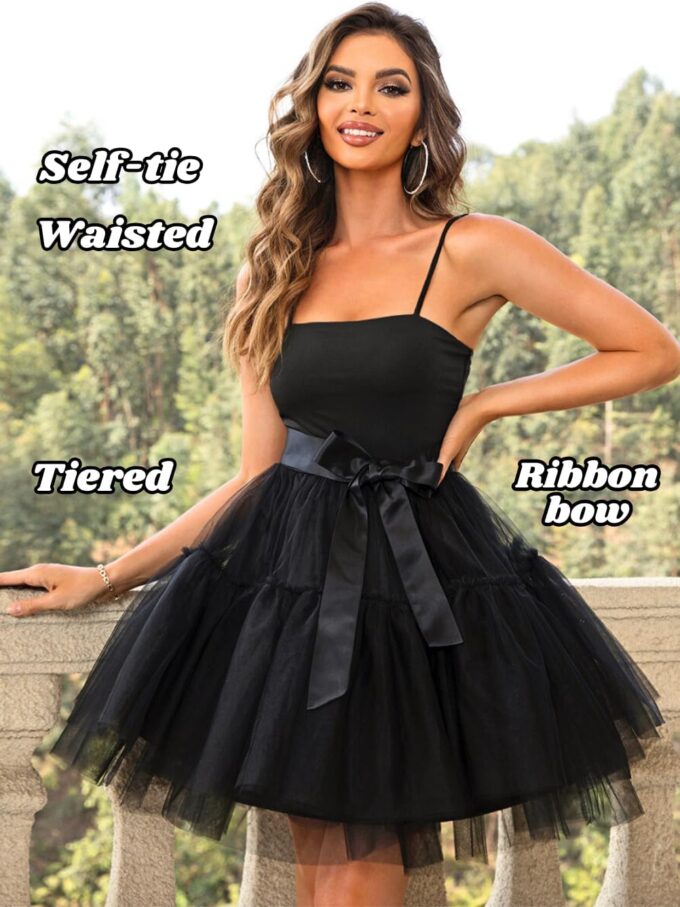 Kaei&Shi Poofy Short Tulle Dress,Spaghetti Strap Semi Formal Dresses for Women,Elegant Birthday Outfit Homecoming Cocktail – Bild 3