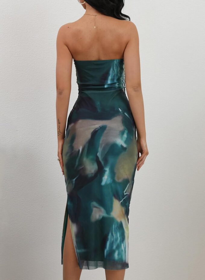 Womens Mesh Cocktail Bodycon Dresses Graduation Party Slit Tie Dye Summer Elegant Going Out Dress – Bild 2