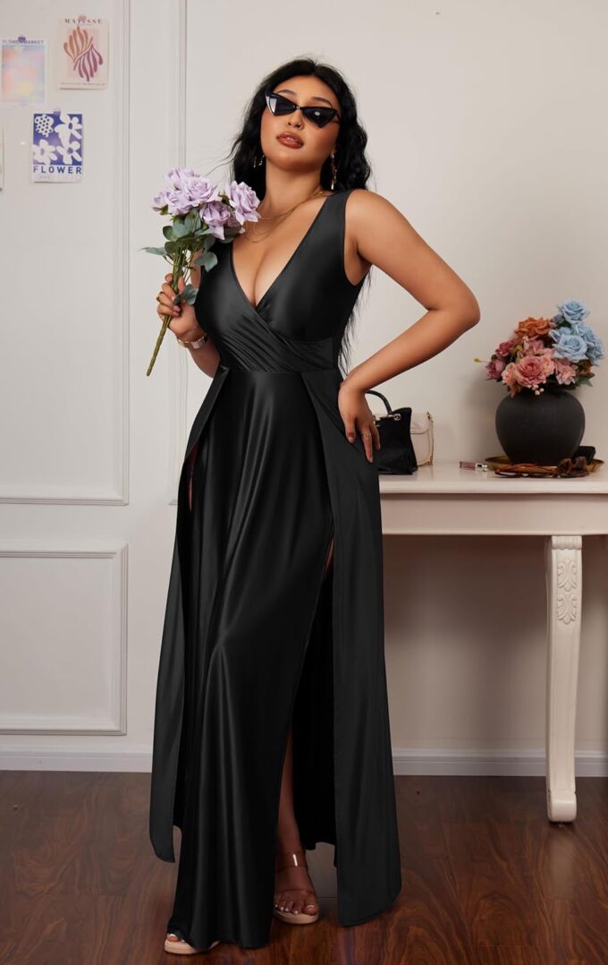 Memoriesea Women's Sexy V Neck Sleeveless High Split Evening Cocktail Maxi Dress – Bild 7