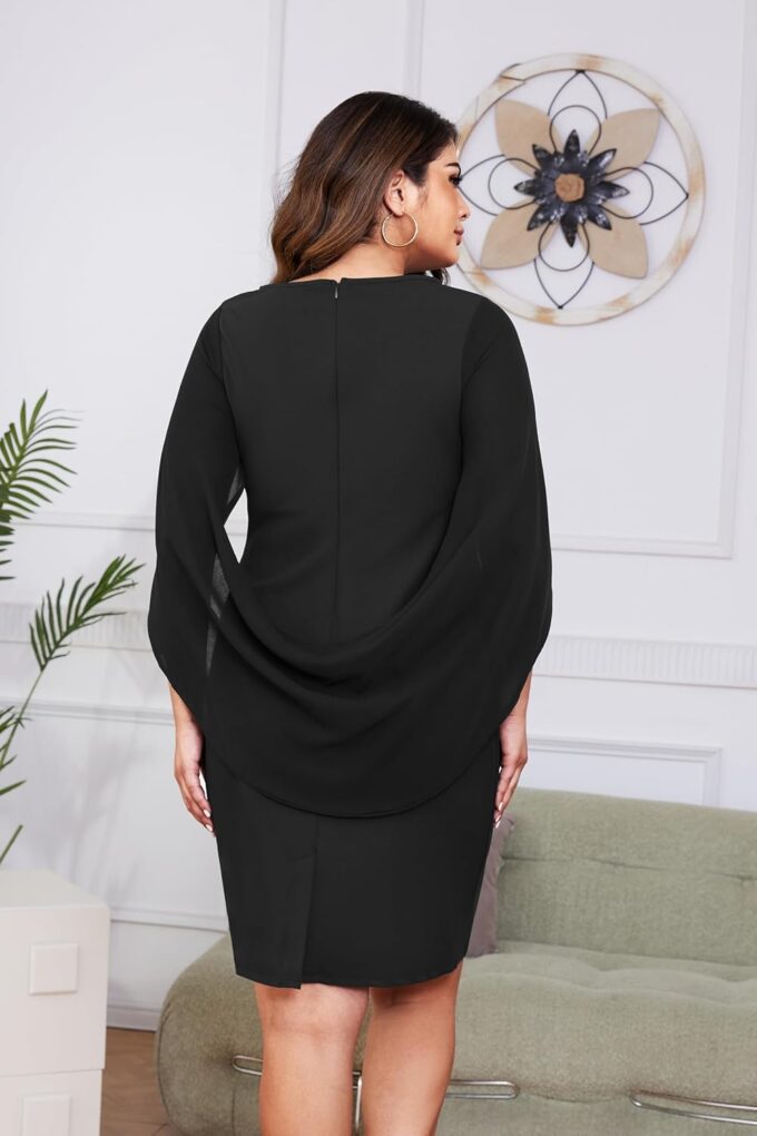 Plus Size Wedding Guest Dress - Women Chiffon Cape Semi Formal Cocktail Party Bodycon Dresses – Bild 7