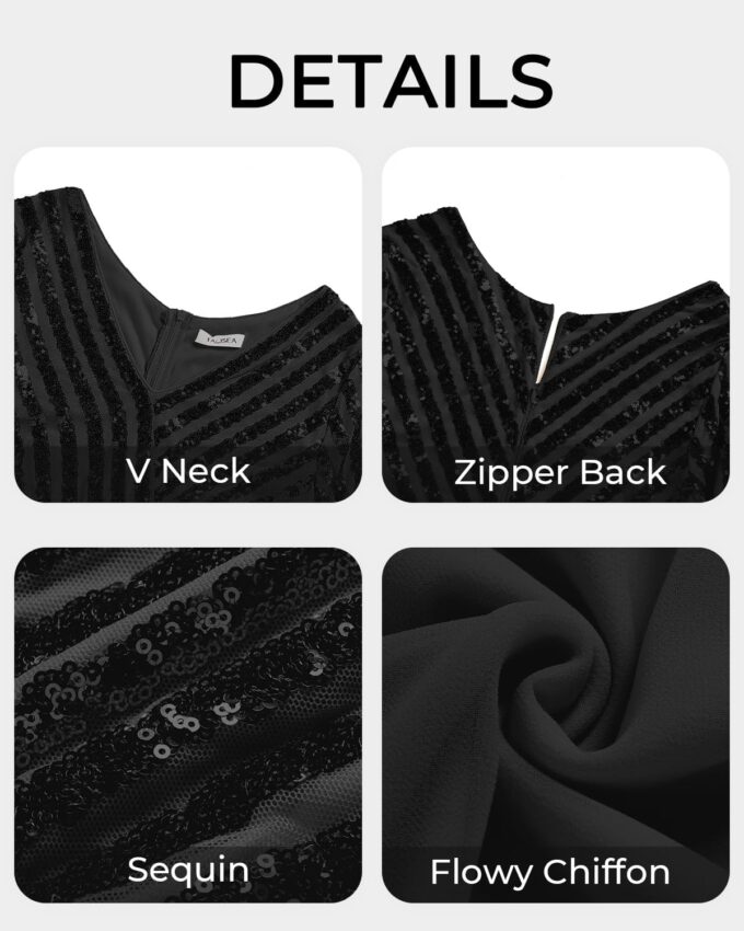 Womens Plus Size Formal Dresses - V Neck 3/4 Sleeve Sequin Prom Evening Gowns Long Maxi Dress – Bild 6