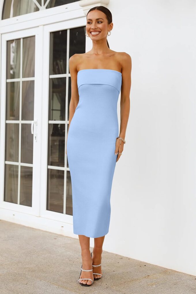 Arach&Cloz Women's Silk Blend Fold Over Elegant Classy Wedding Guest Dress 2025 – Bild 3